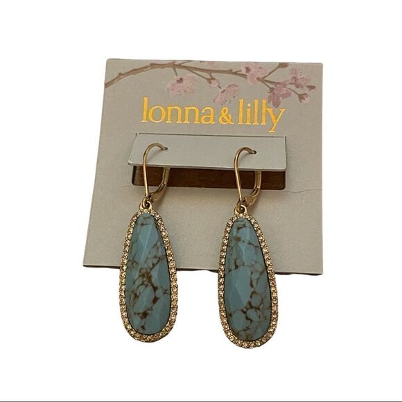 NWT LONNA & LILLY Gold-Tone Stone and Crystal Drop Earrings - Picture 2 of 4